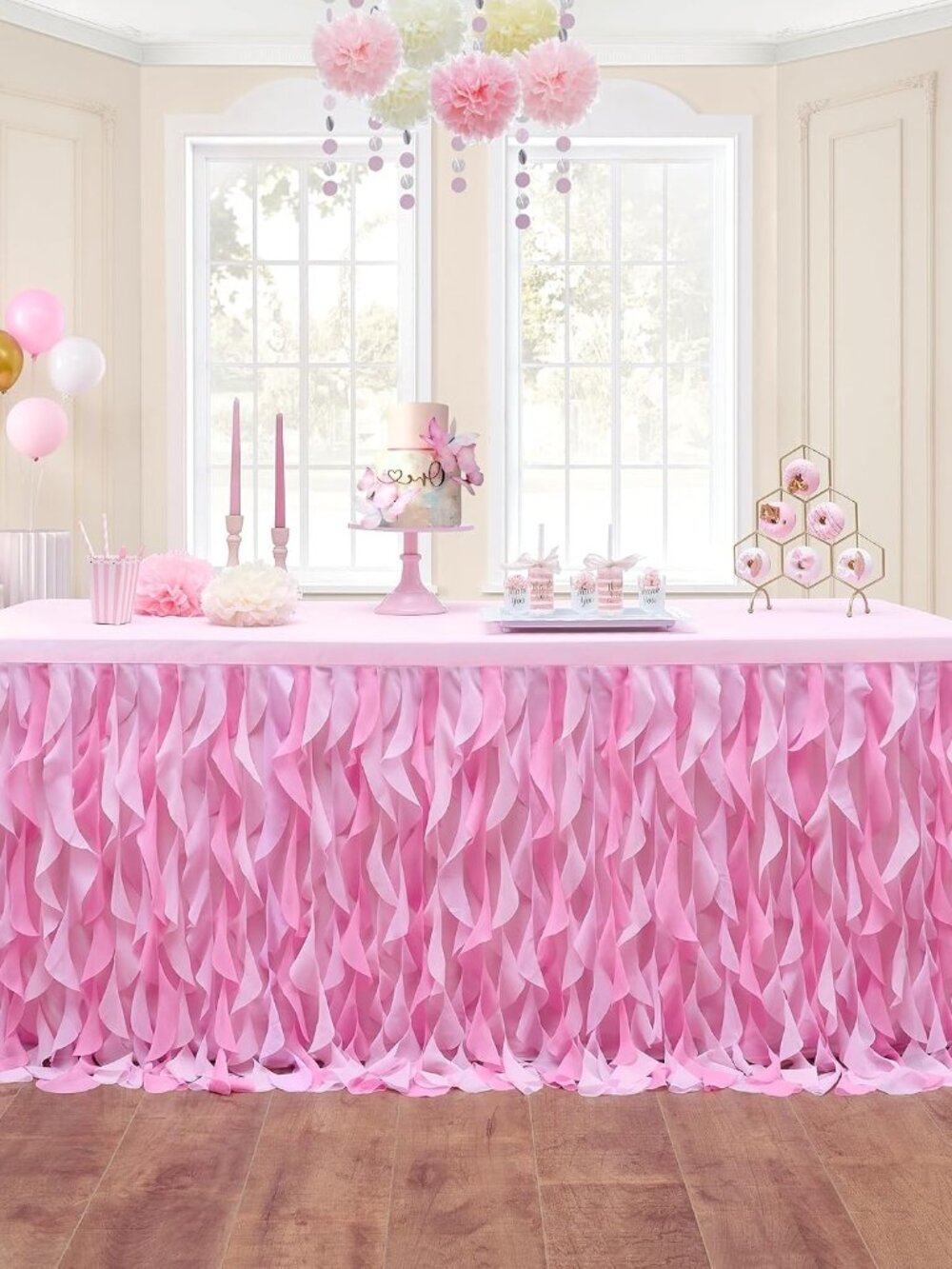 6ft Baby Pink Tutu Table Skirt Tulle Table Skirt for Rectangle&Round Tables,Tutu
